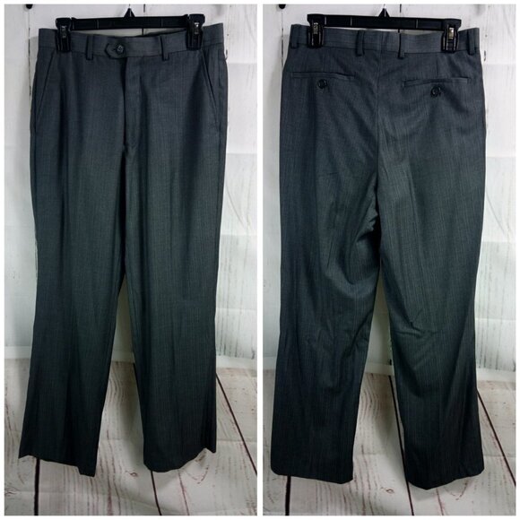 Ferrecci Uomo Italian 36R 2 Button Slim Gray Striped 2pc Suit 40x30 Flat Front - Picture 12 of 13